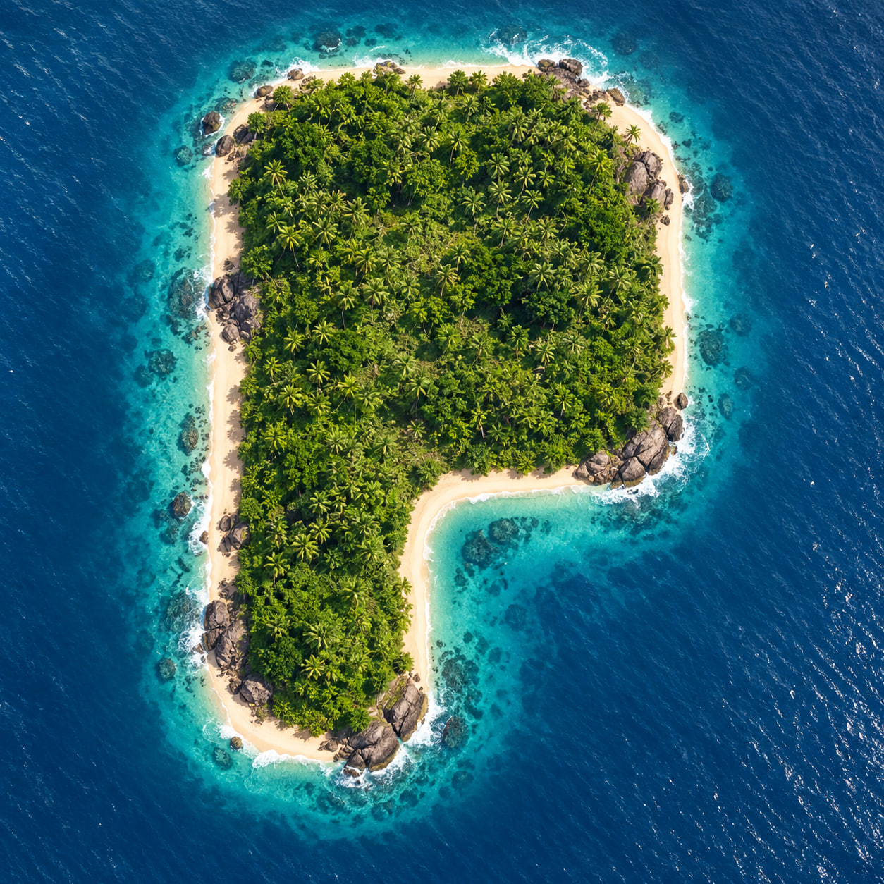 The original aerial photograph of the P-shaped island
